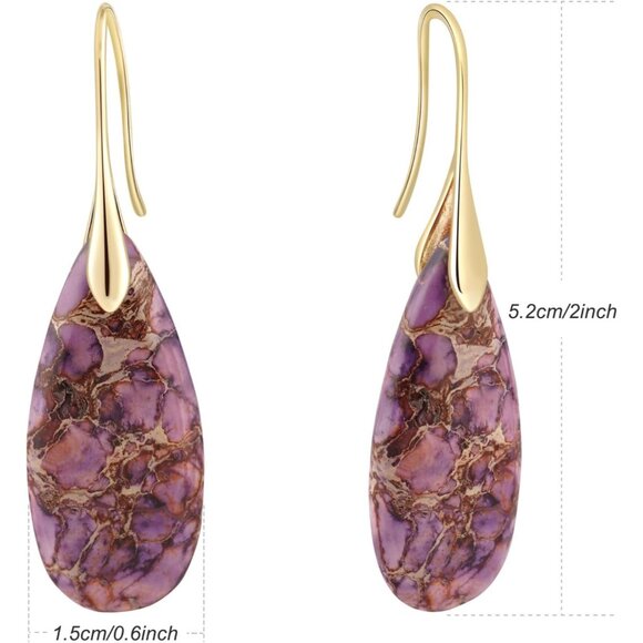 Light Purple-Golden Hook Stone Fishhoop Dangle Drop Statement Earring for Women - Picture 6 of 6